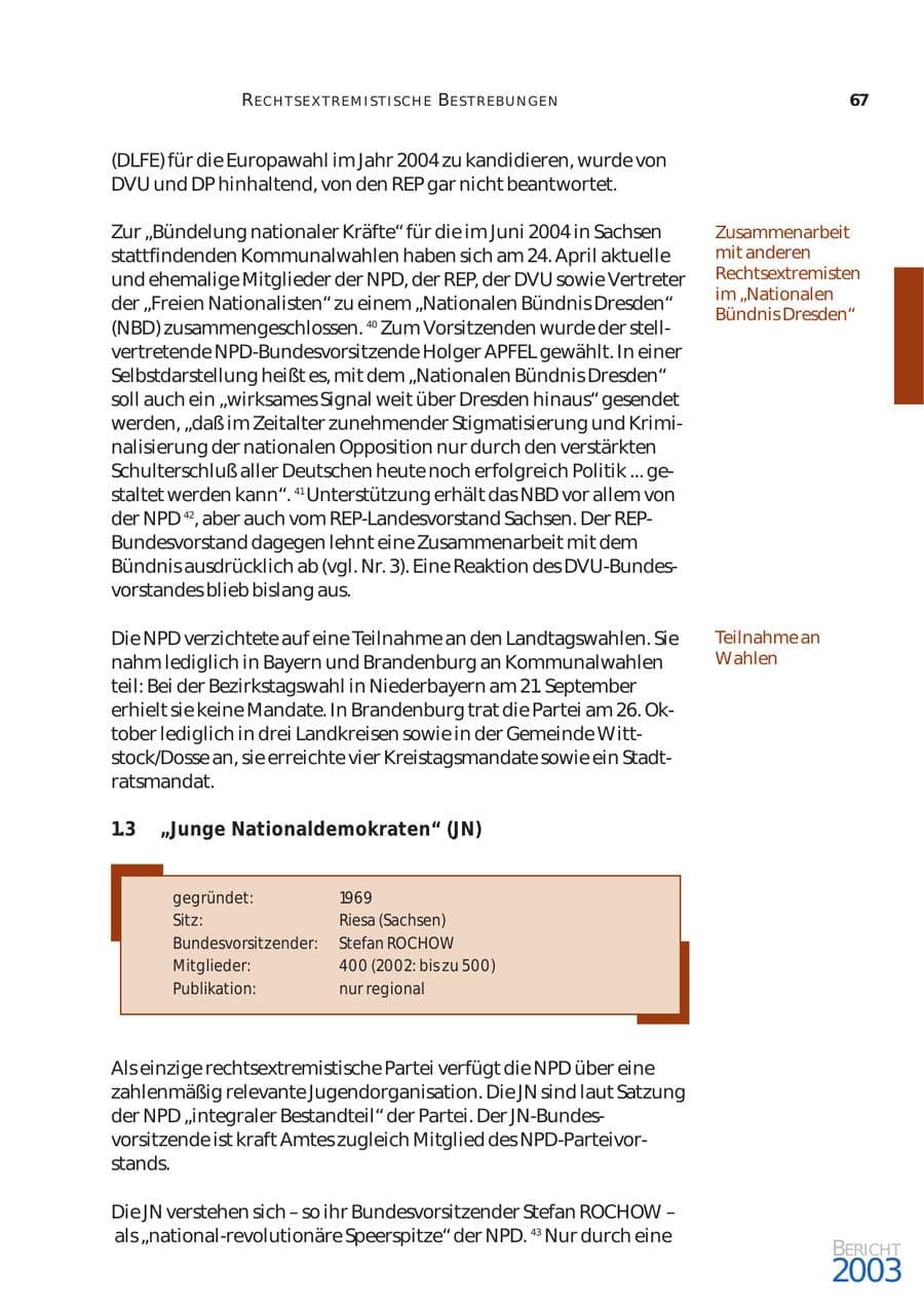 Seite 68 des Verfassungsschutzbericht 2003 Bund