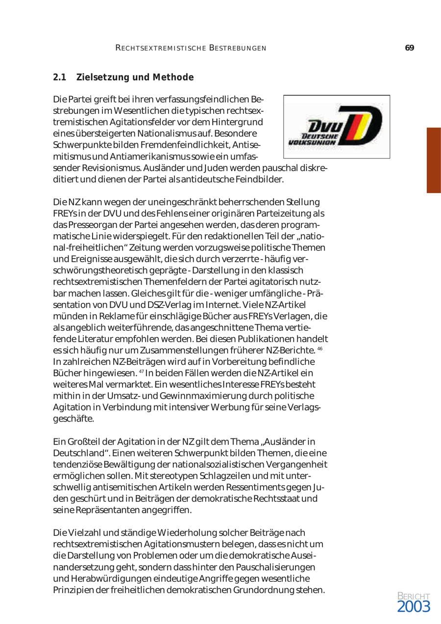 Seite 70 des Verfassungsschutzbericht 2003 Bund