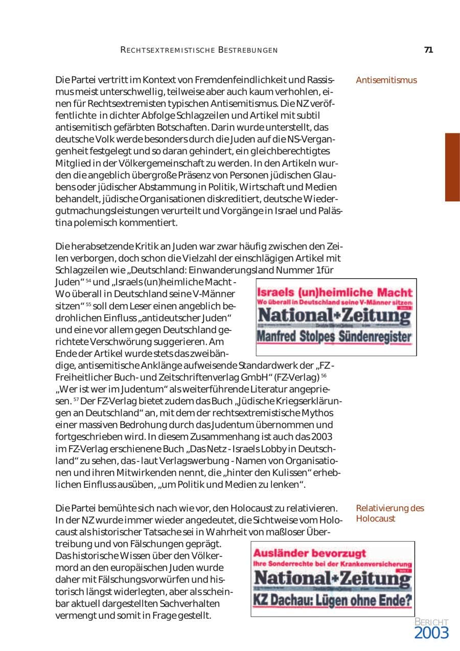 Seite 72 des Verfassungsschutzbericht 2003 Bund