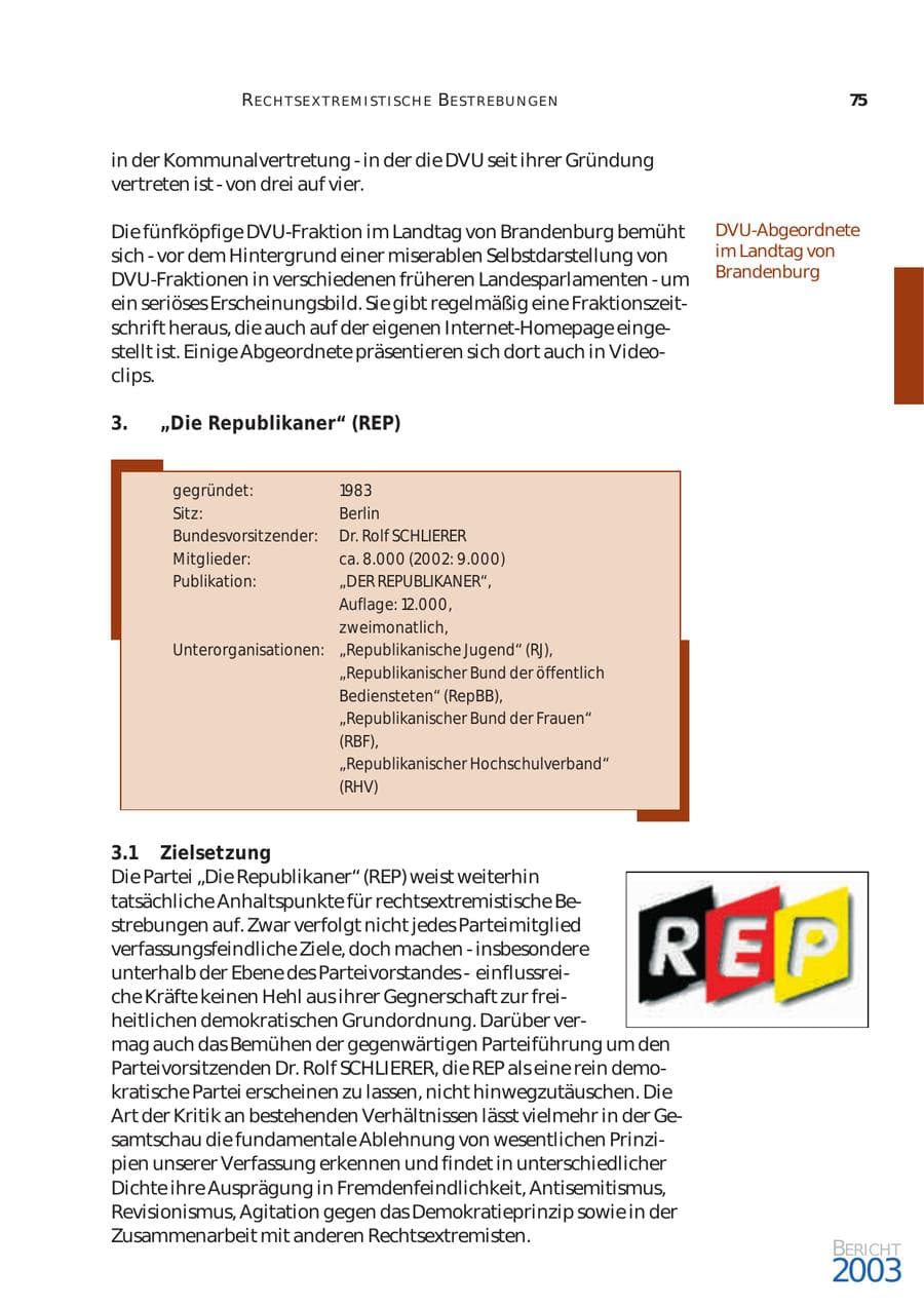 Seite 76 des Verfassungsschutzbericht 2003 Bund