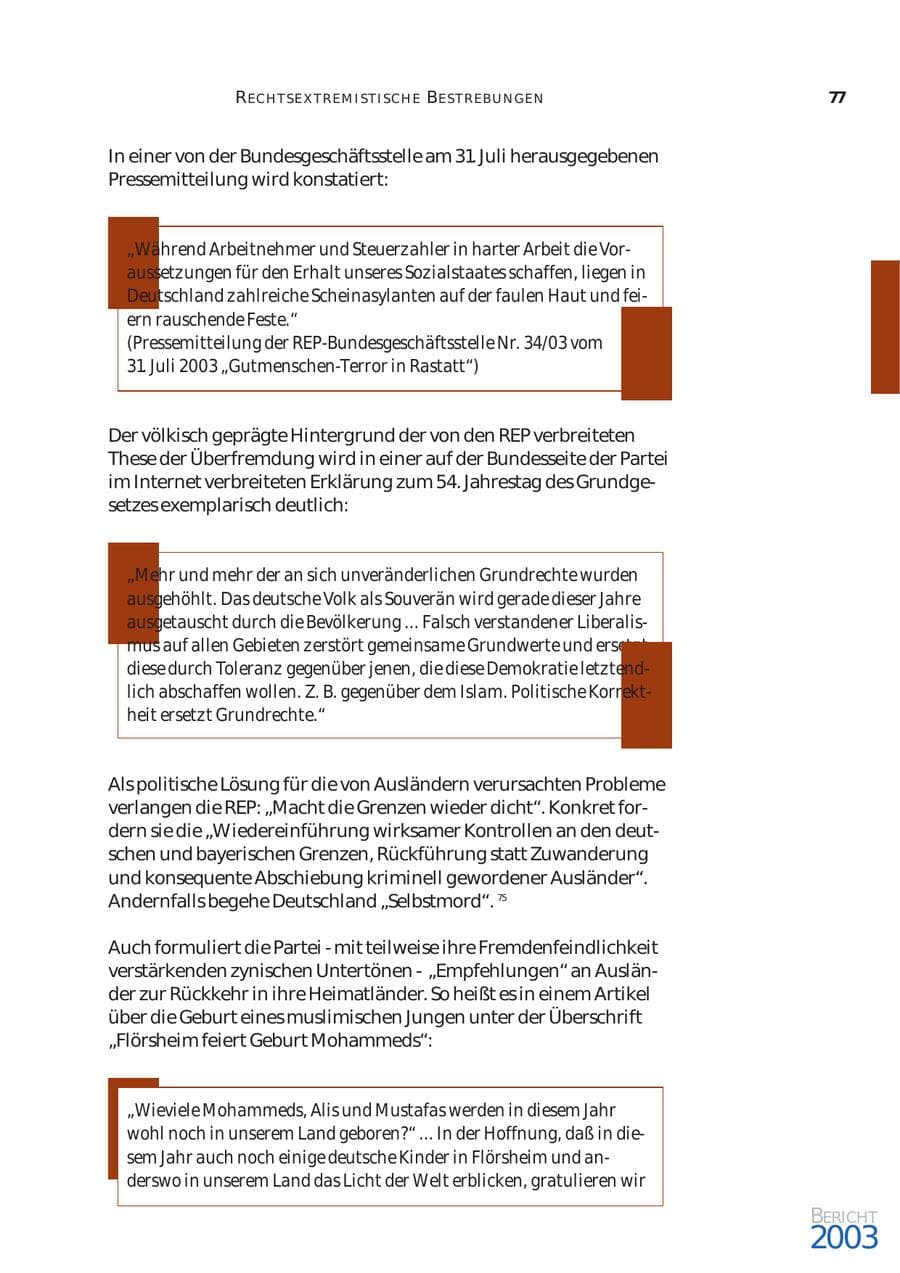 Seite 78 des Verfassungsschutzbericht 2003 Bund