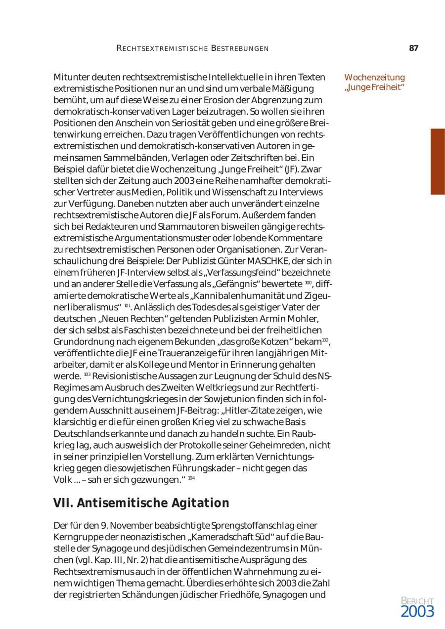 Seite 88 des Verfassungsschutzbericht 2003 Bund