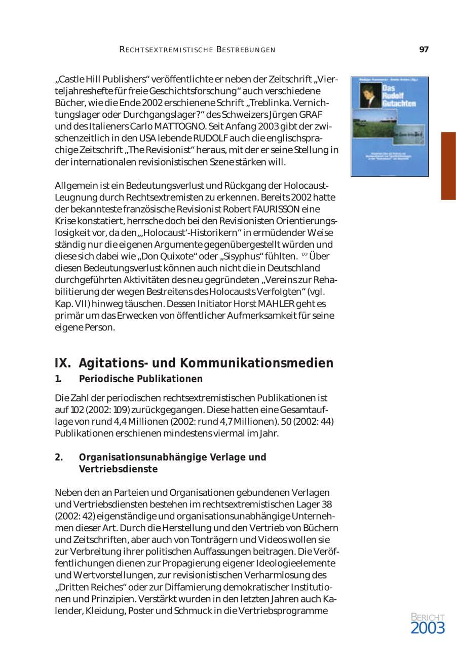 Seite 98 des Verfassungsschutzbericht 2003 Bund