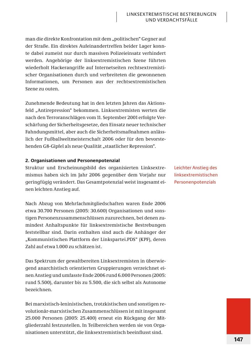 Seite 150 des Verfassungsschutzbericht 2006 Bund