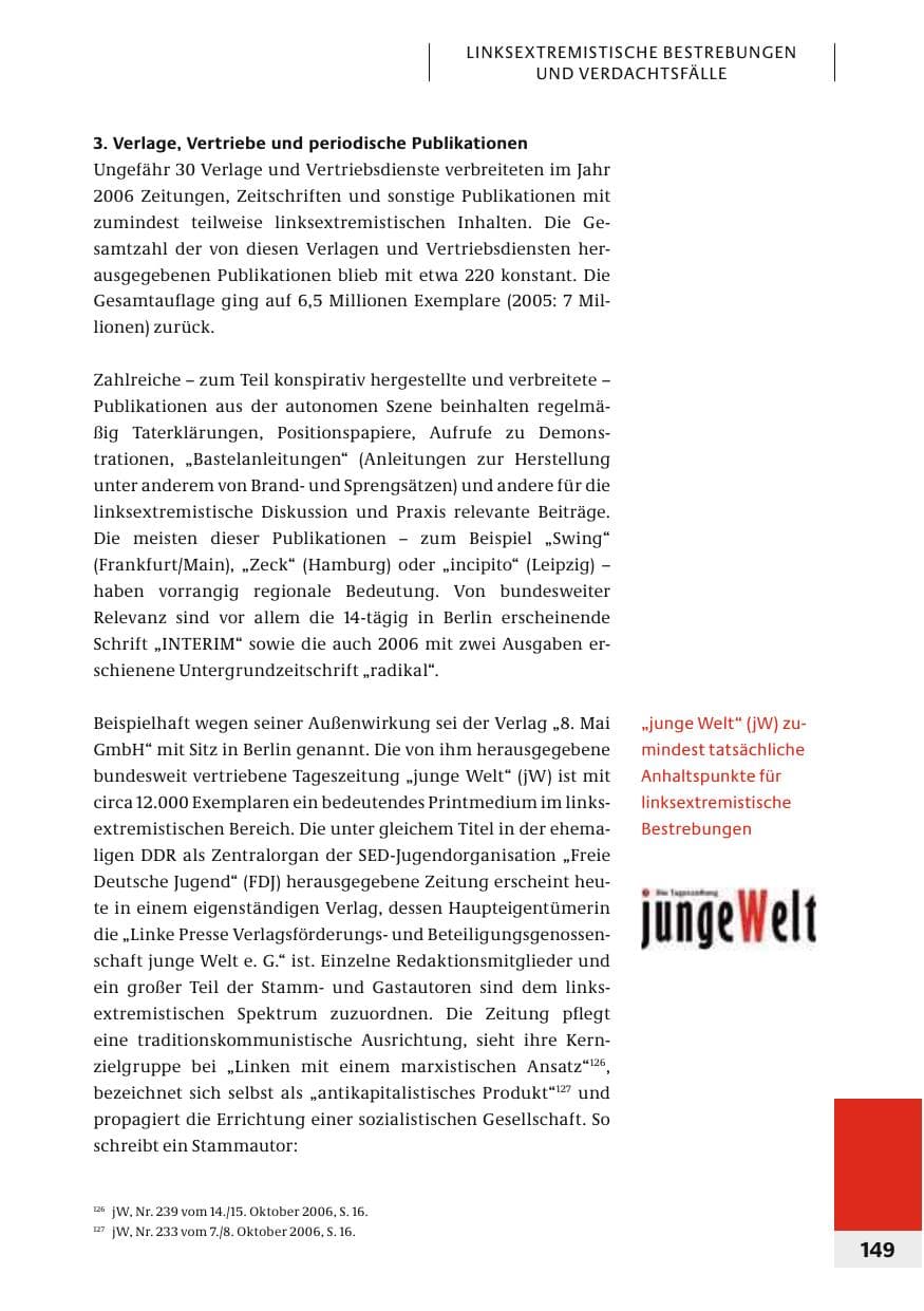 Seite 152 des Verfassungsschutzbericht 2006 Bund