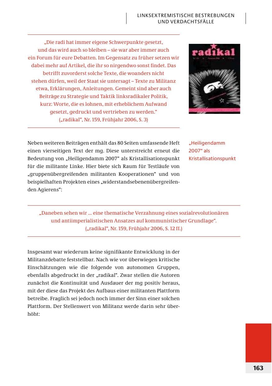 Seite 166 des Verfassungsschutzbericht 2006 Bund