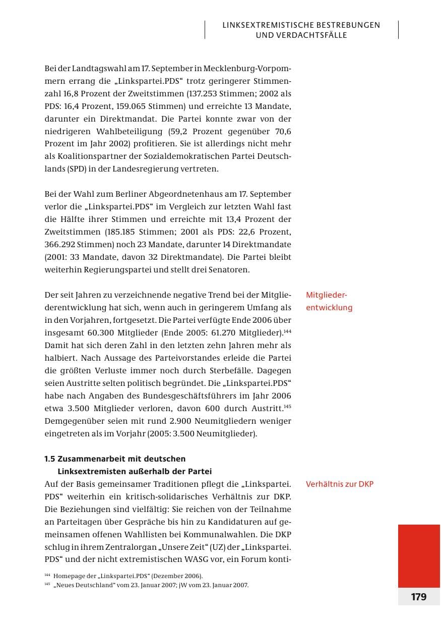 Seite 182 des Verfassungsschutzbericht 2006 Bund