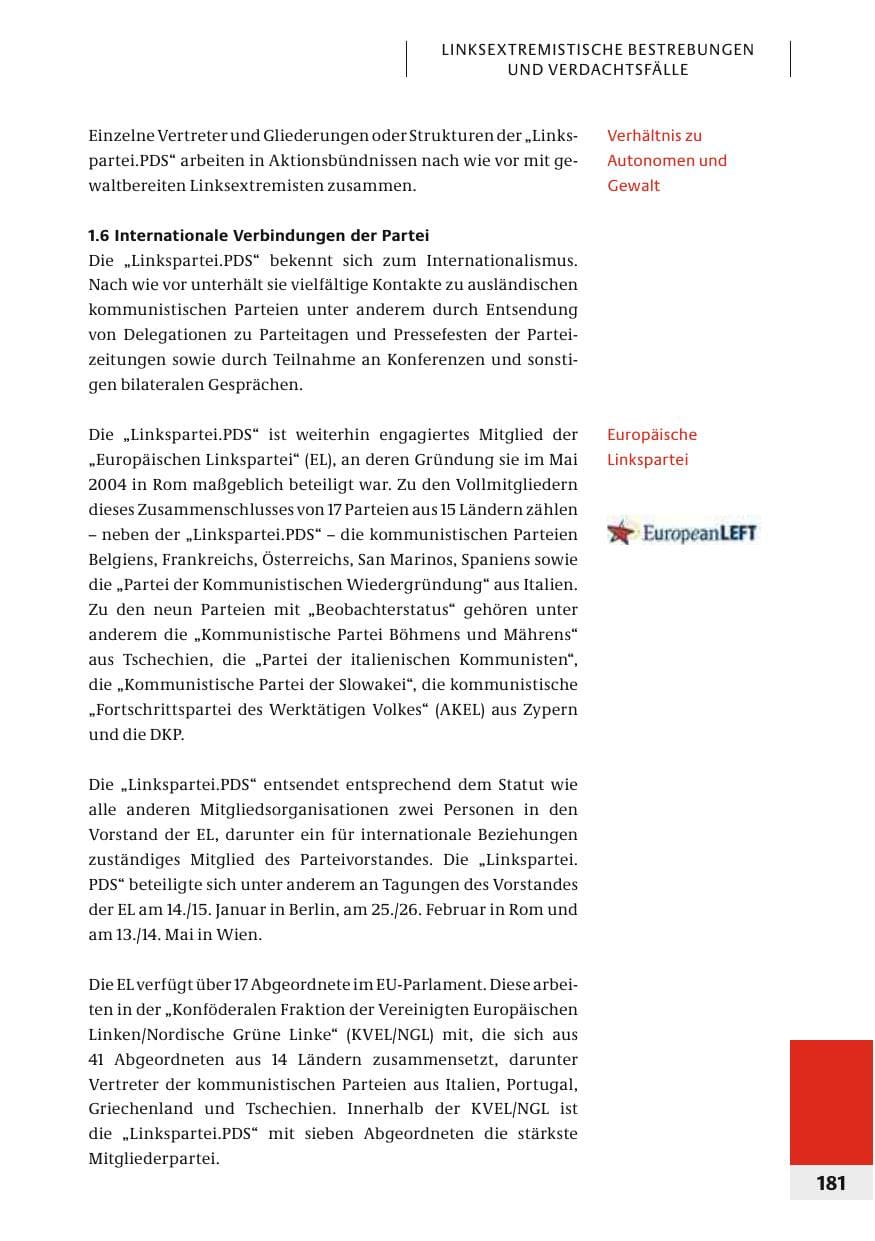 Seite 184 des Verfassungsschutzbericht 2006 Bund