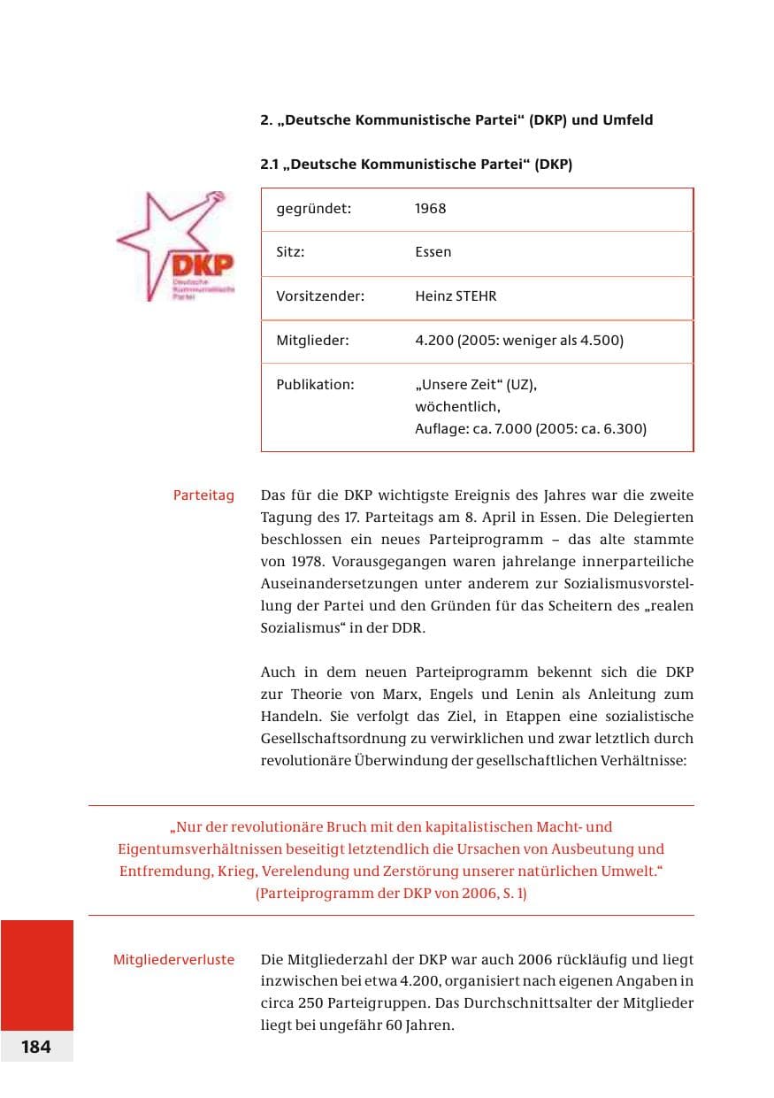 Seite 187 des Verfassungsschutzbericht 2006 Bund