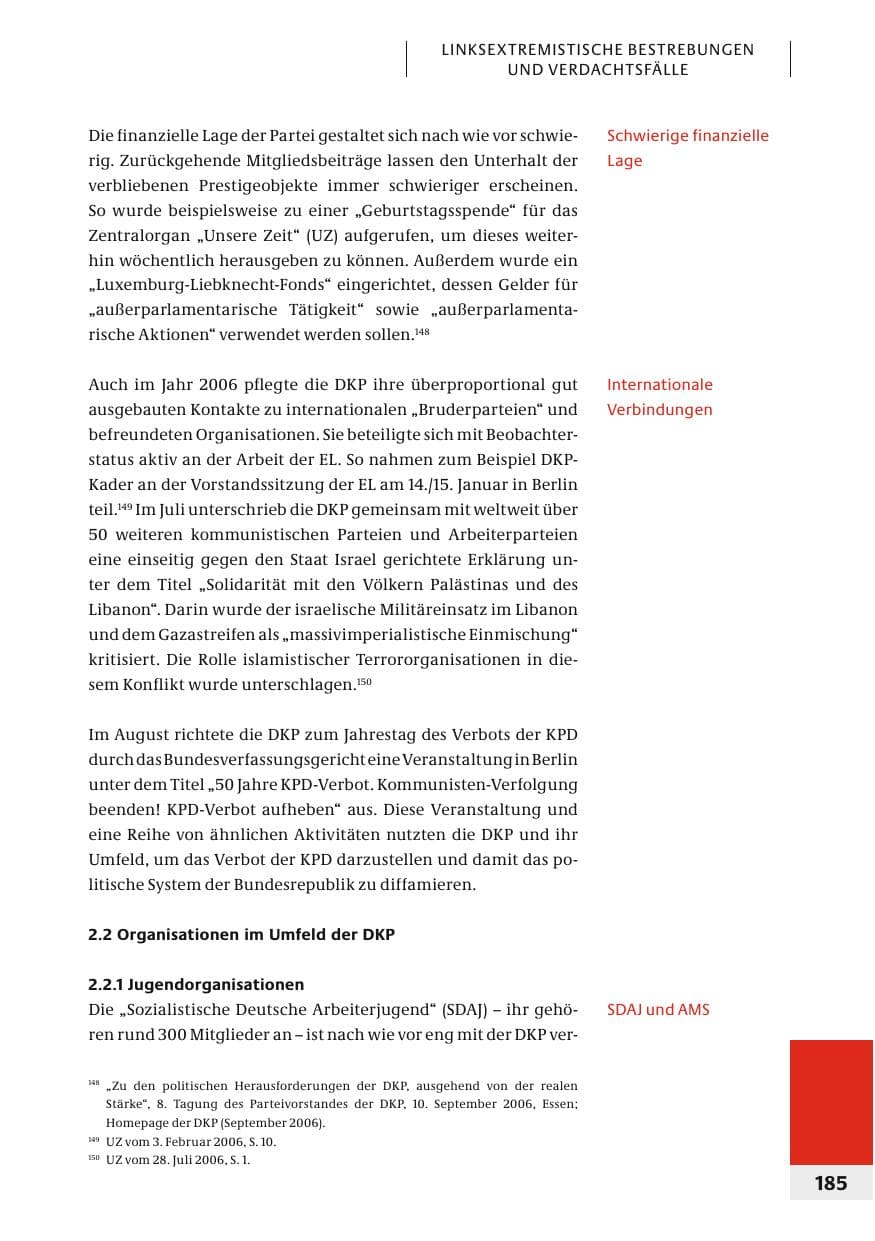 Seite 188 des Verfassungsschutzbericht 2006 Bund