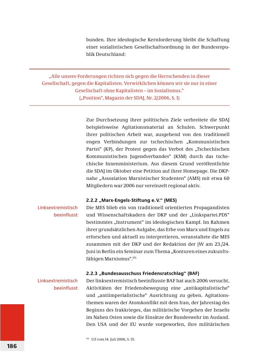 Seite 189 des Verfassungsschutzbericht 2006 Bund