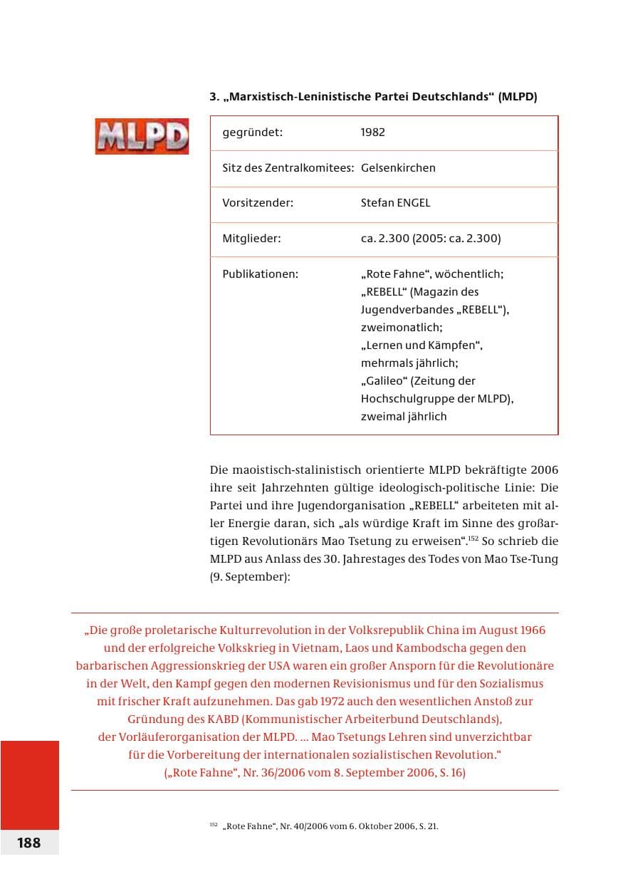 Seite 191 des Verfassungsschutzbericht 2006 Bund