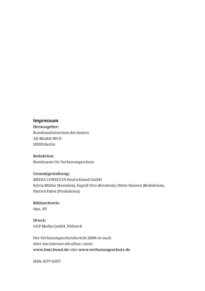 Seite 3 des Verfassungsschutzbericht 2006 Bund