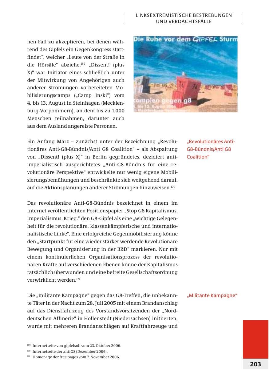 Seite 206 des Verfassungsschutzbericht 2006 Bund