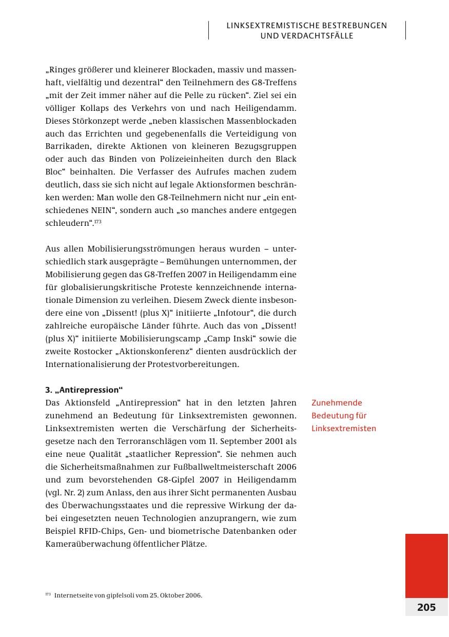 Seite 208 des Verfassungsschutzbericht 2006 Bund