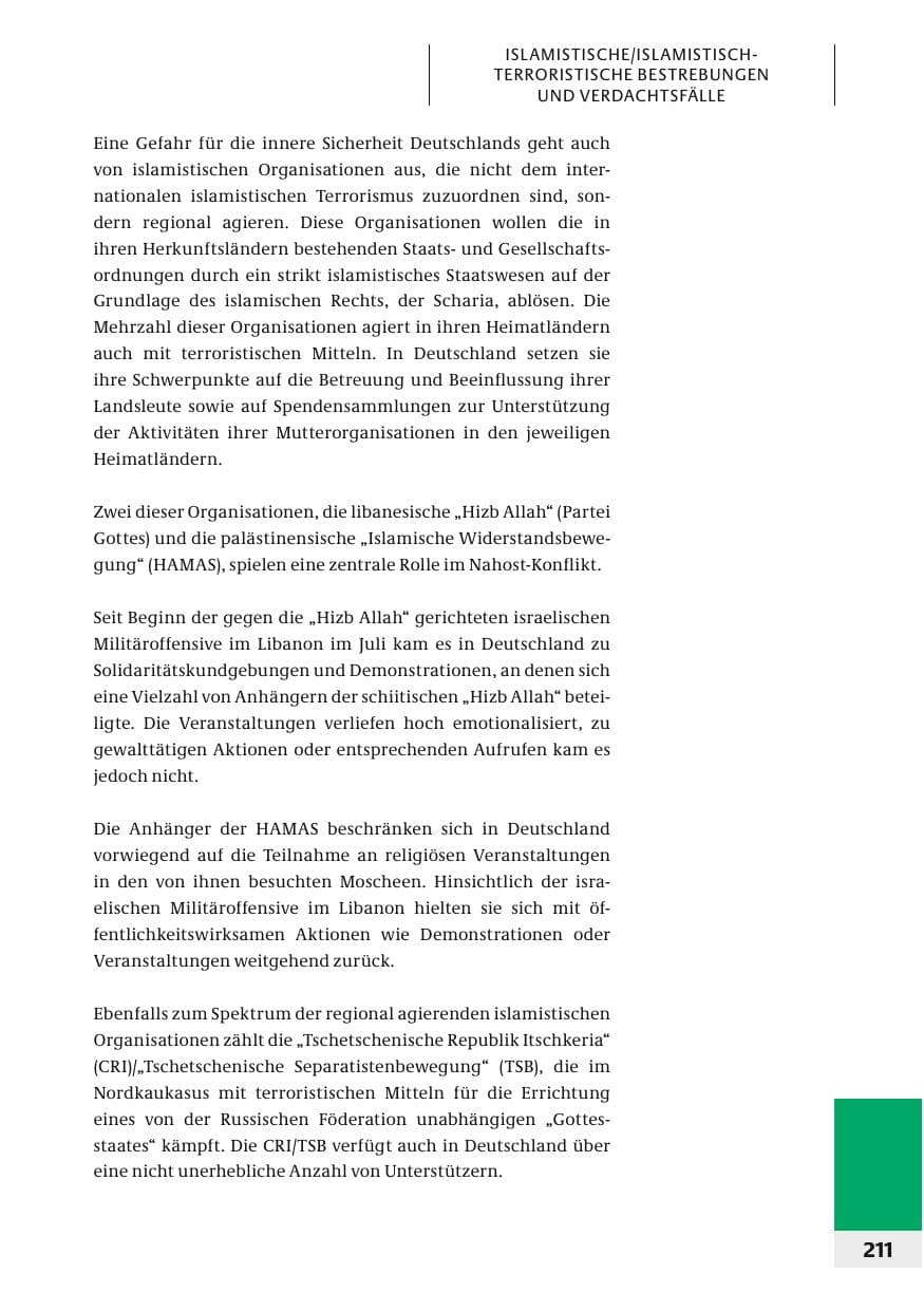 Seite 214 des Verfassungsschutzbericht 2006 Bund