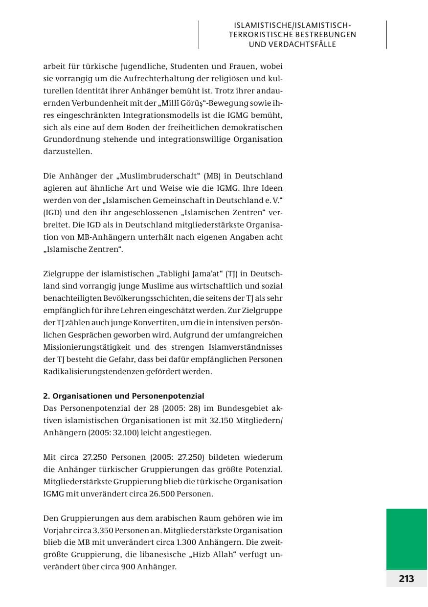 Seite 216 des Verfassungsschutzbericht 2006 Bund