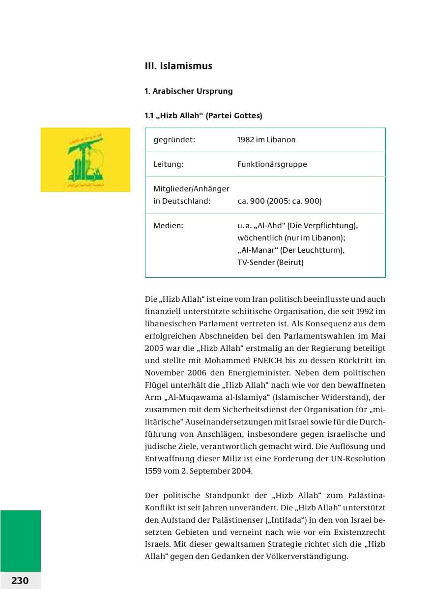 Seite 233 des Verfassungsschutzbericht 2006 Bund