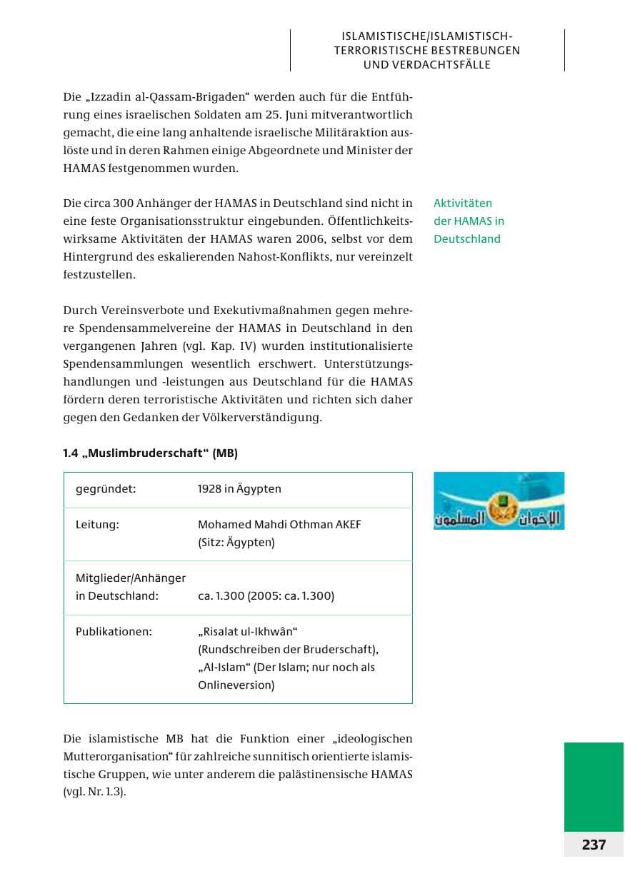 Seite 240 des Verfassungsschutzbericht 2006 Bund
