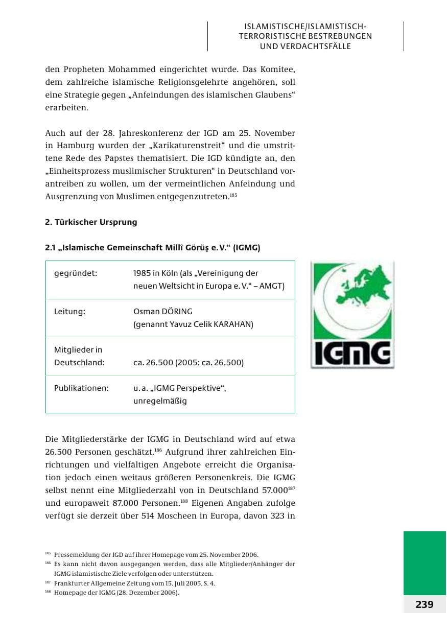 Seite 242 des Verfassungsschutzbericht 2006 Bund