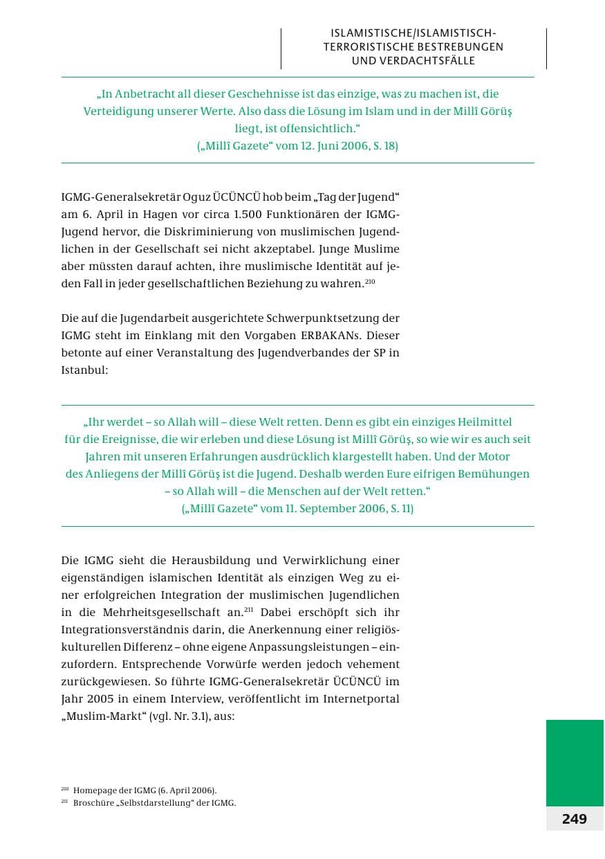 Seite 252 des Verfassungsschutzbericht 2006 Bund