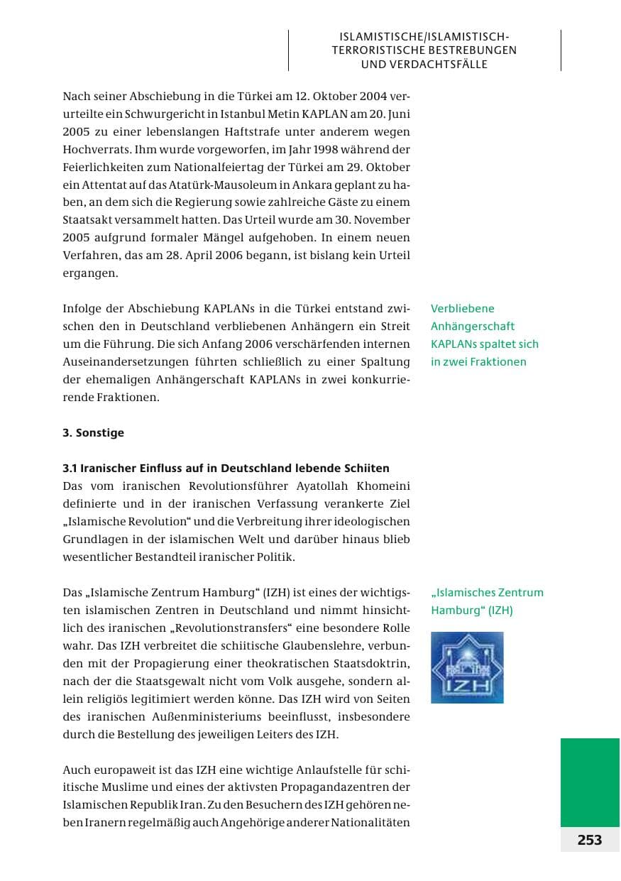 Seite 256 des Verfassungsschutzbericht 2006 Bund