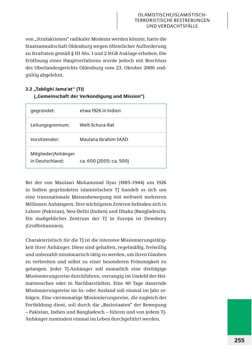 Seite 258 des Verfassungsschutzbericht 2006 Bund