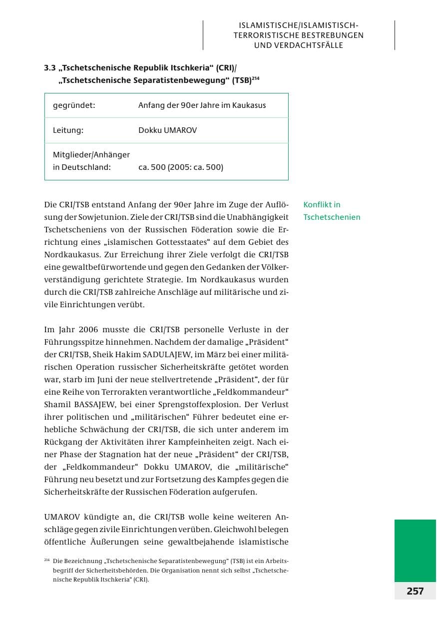Seite 260 des Verfassungsschutzbericht 2006 Bund