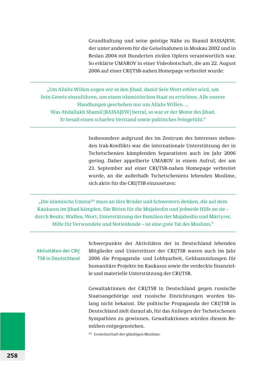 Seite 261 des Verfassungsschutzbericht 2006 Bund