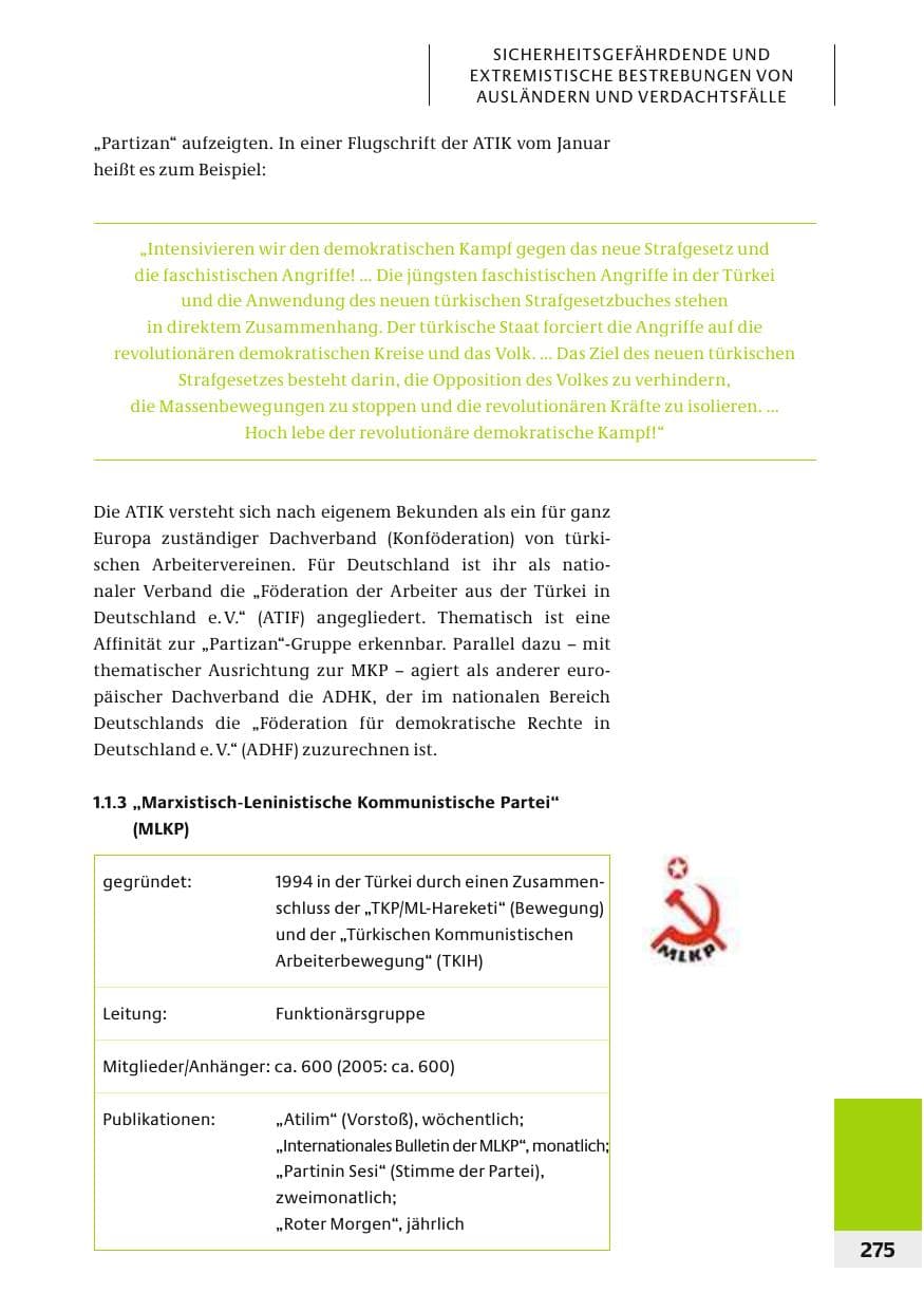 Seite 278 des Verfassungsschutzbericht 2006 Bund