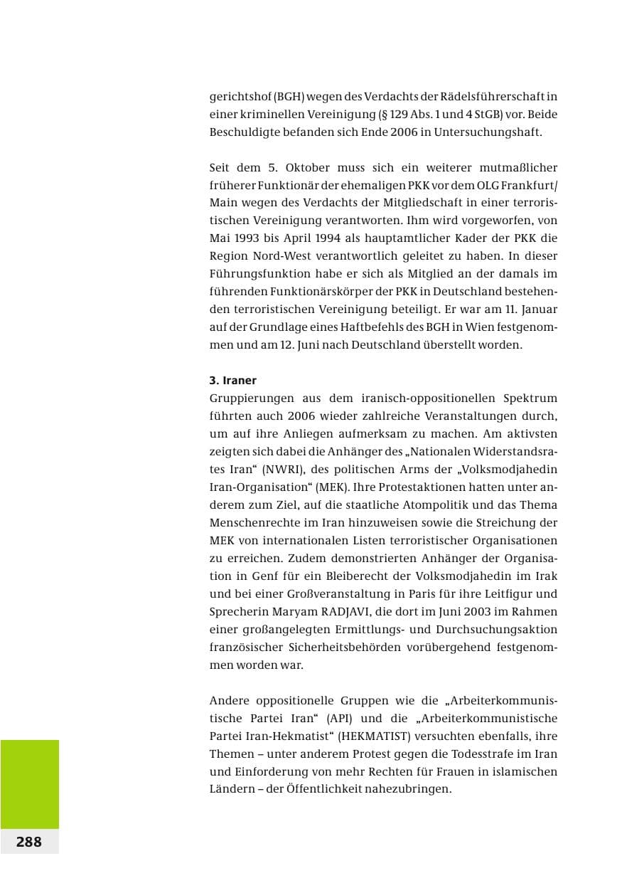Seite 291 des Verfassungsschutzbericht 2006 Bund