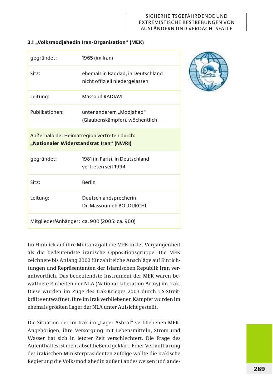 Seite 292 des Verfassungsschutzbericht 2006 Bund