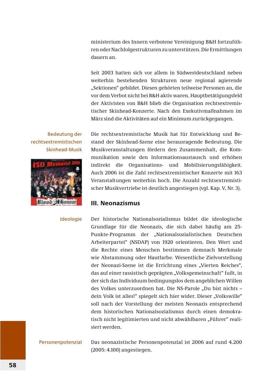 Seite 61 des Verfassungsschutzbericht 2006 Bund