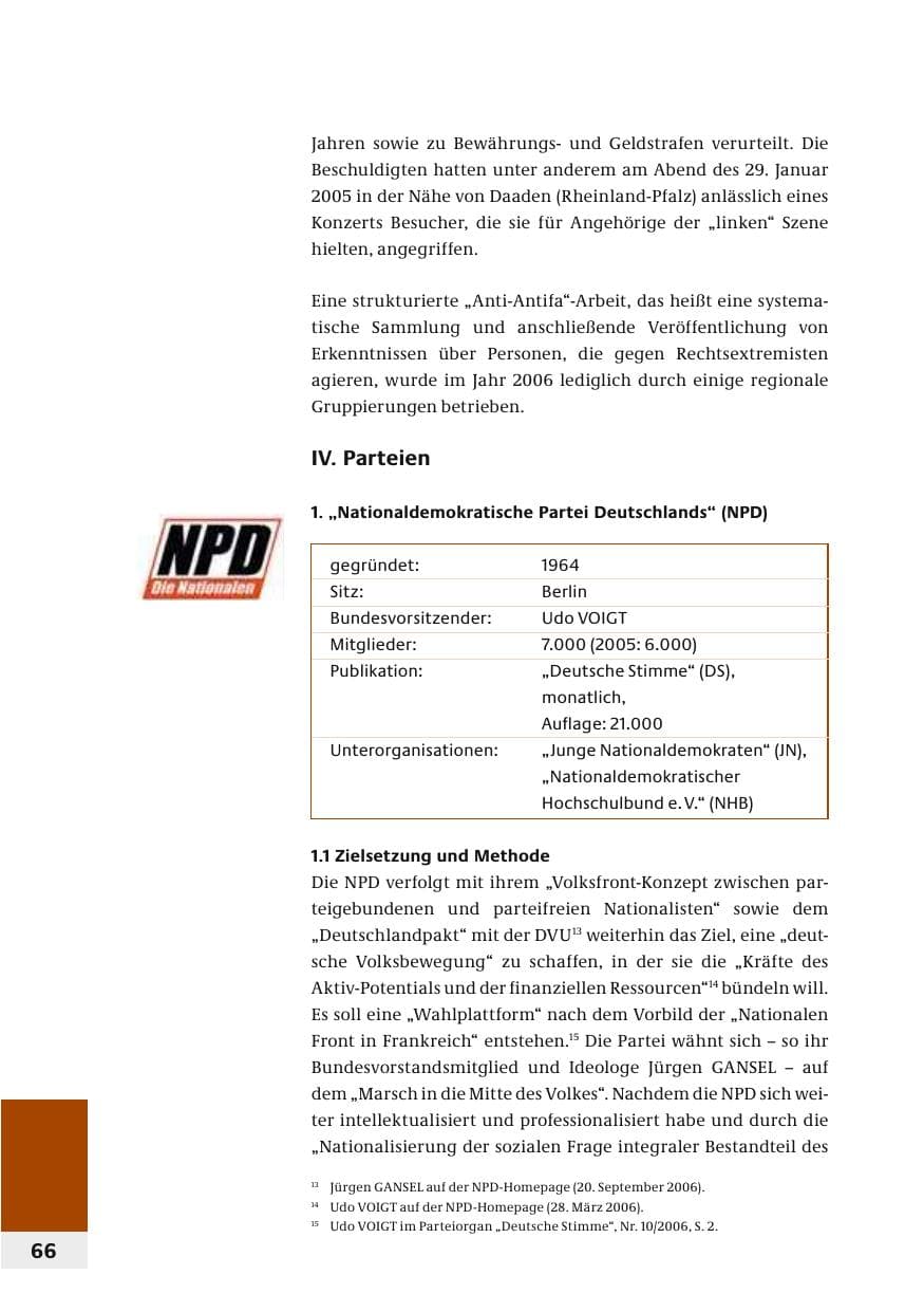 Seite 69 des Verfassungsschutzbericht 2006 Bund