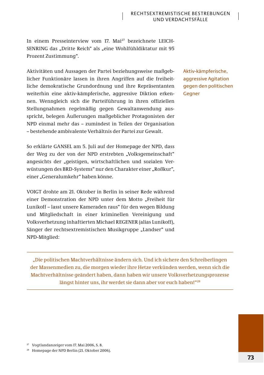 Seite 76 des Verfassungsschutzbericht 2006 Bund