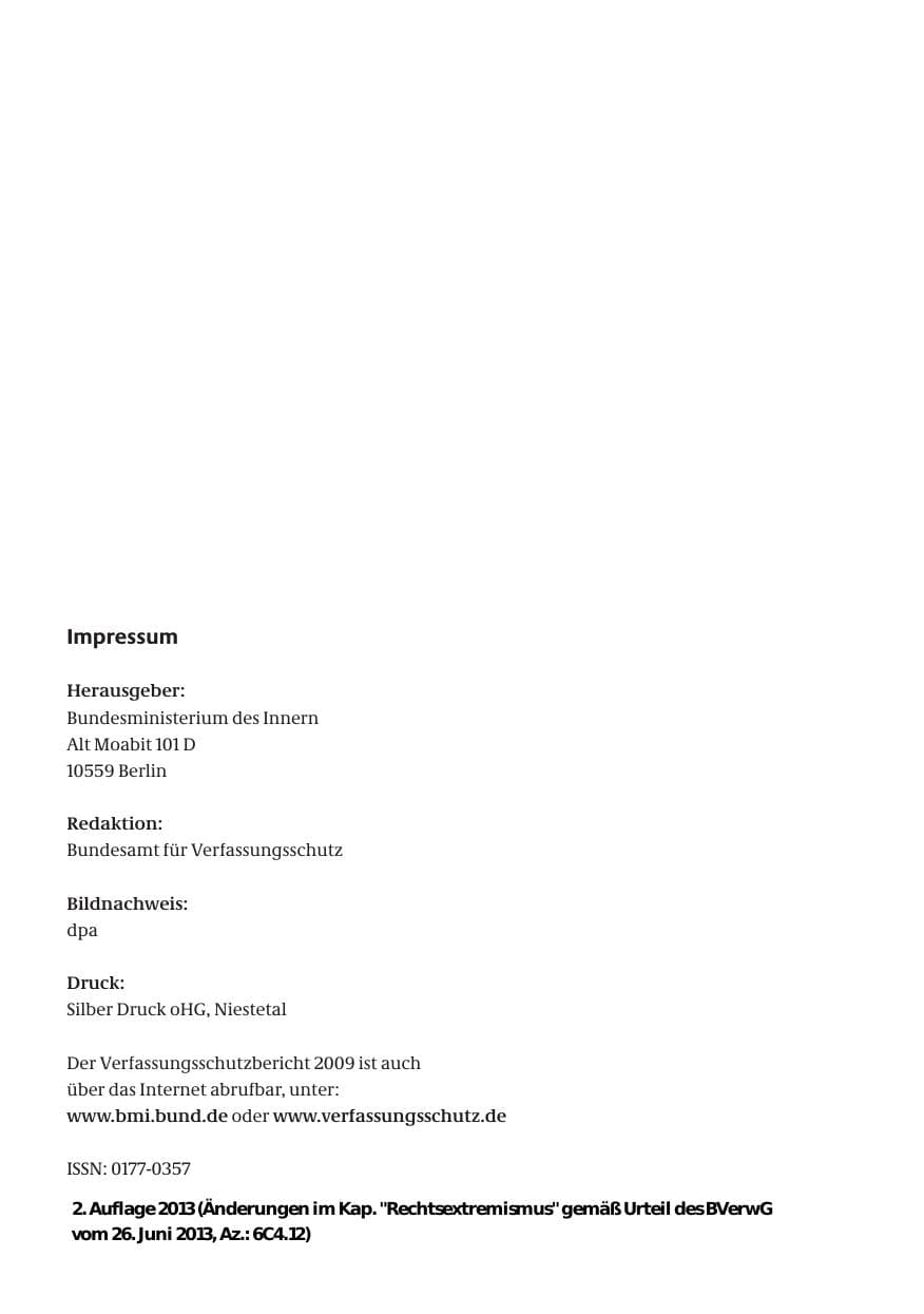 Seite 2 des Verfassungsschutzbericht 2009 Bund