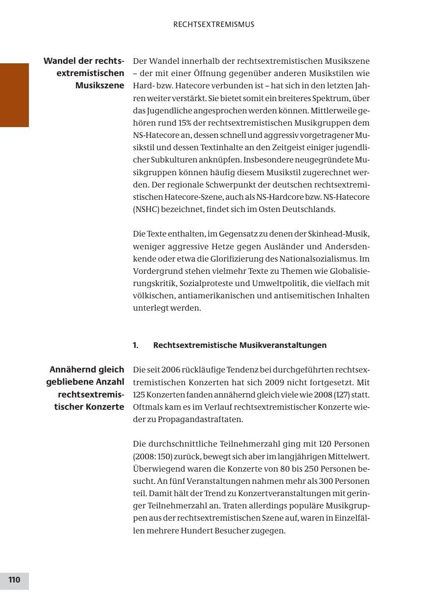 Seite 110 des Verfassungsschutzbericht 2009 Bund