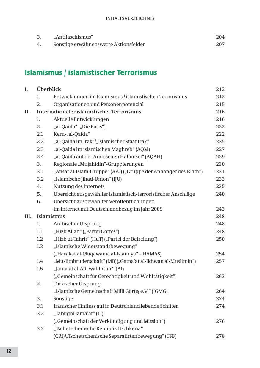 Seite 12 des Verfassungsschutzbericht 2009 Bund