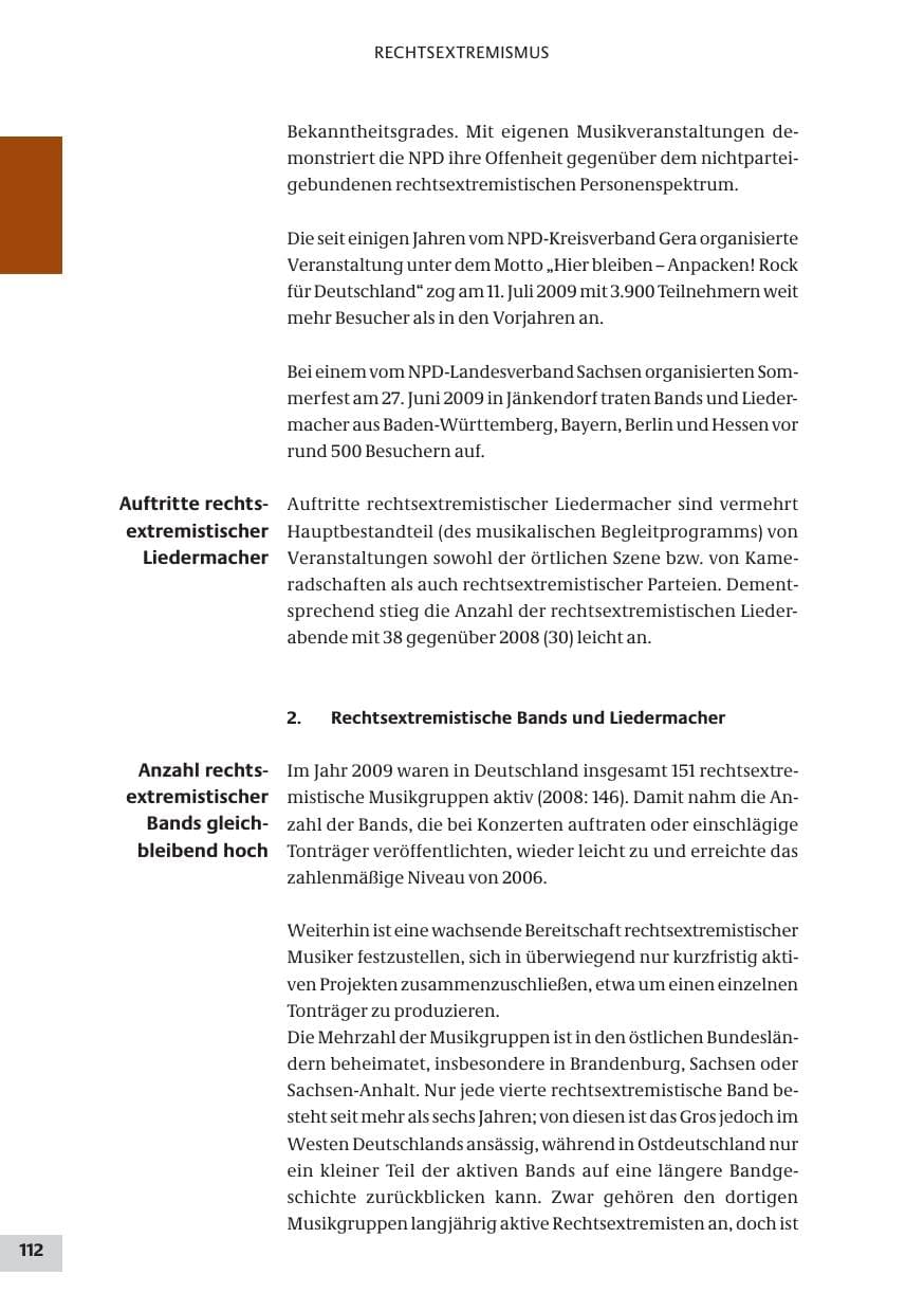 Seite 112 des Verfassungsschutzbericht 2009 Bund