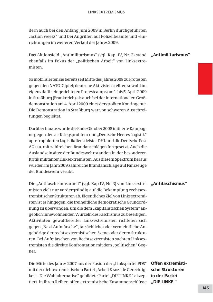 Seite 145 des Verfassungsschutzbericht 2009 Bund