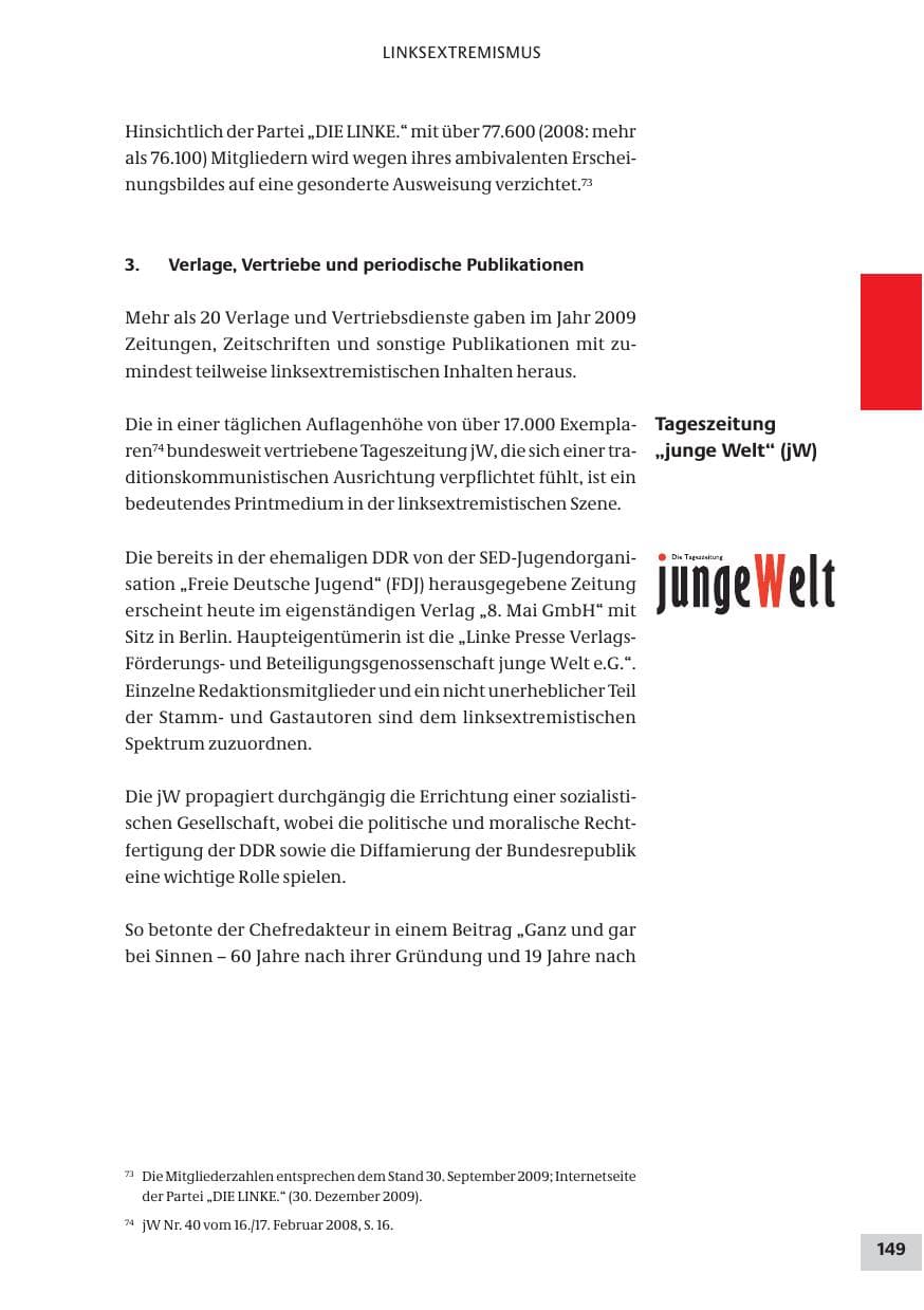 Seite 149 des Verfassungsschutzbericht 2009 Bund