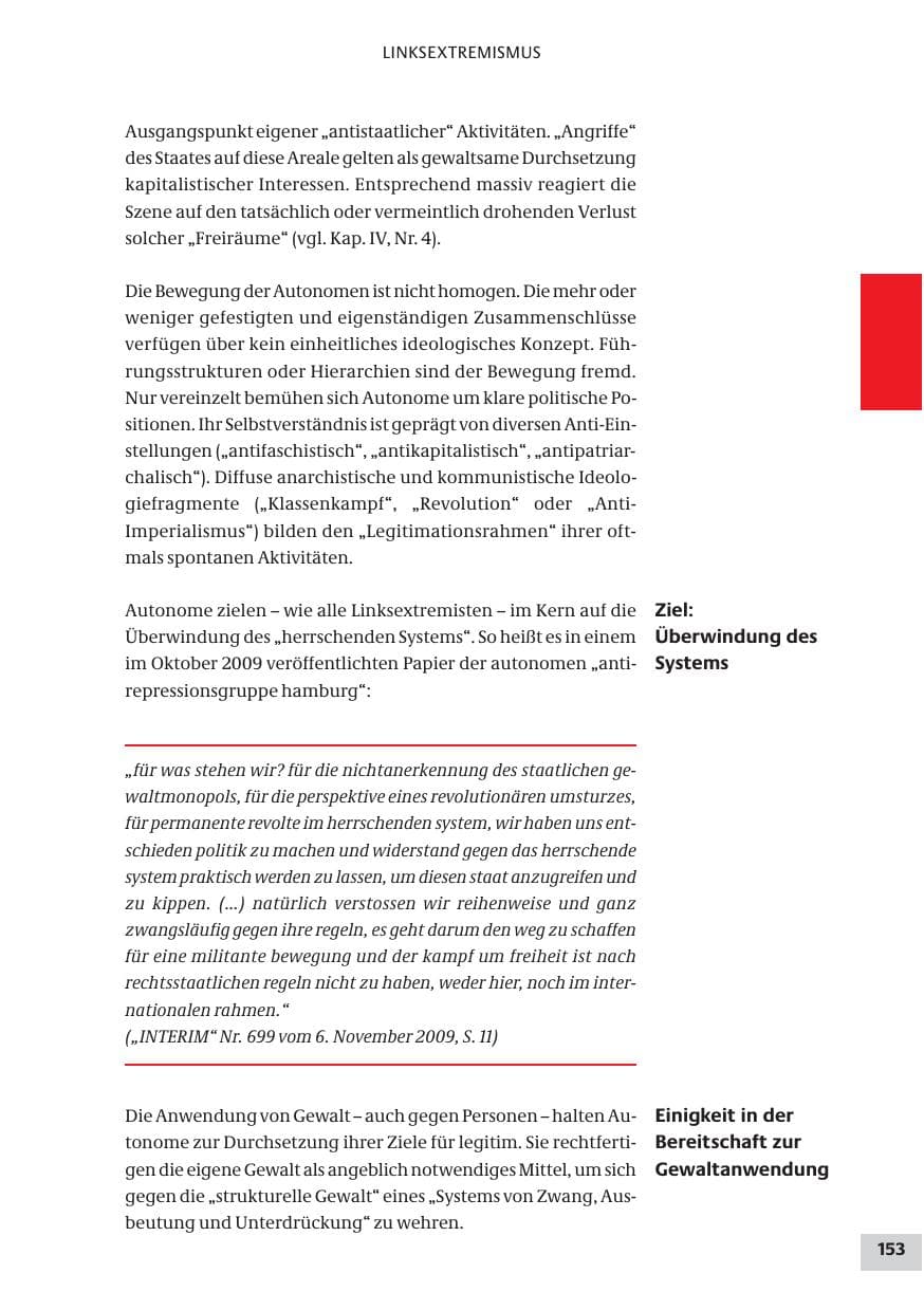 Seite 153 des Verfassungsschutzbericht 2009 Bund