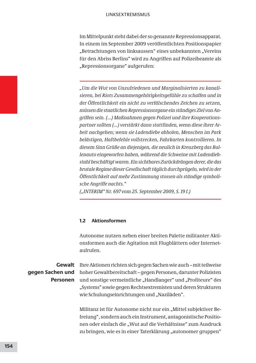 Seite 154 des Verfassungsschutzbericht 2009 Bund
