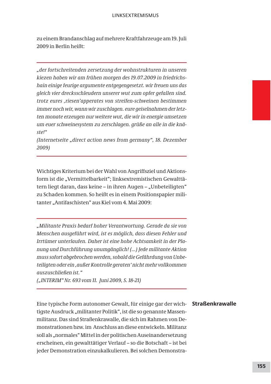 Seite 155 des Verfassungsschutzbericht 2009 Bund