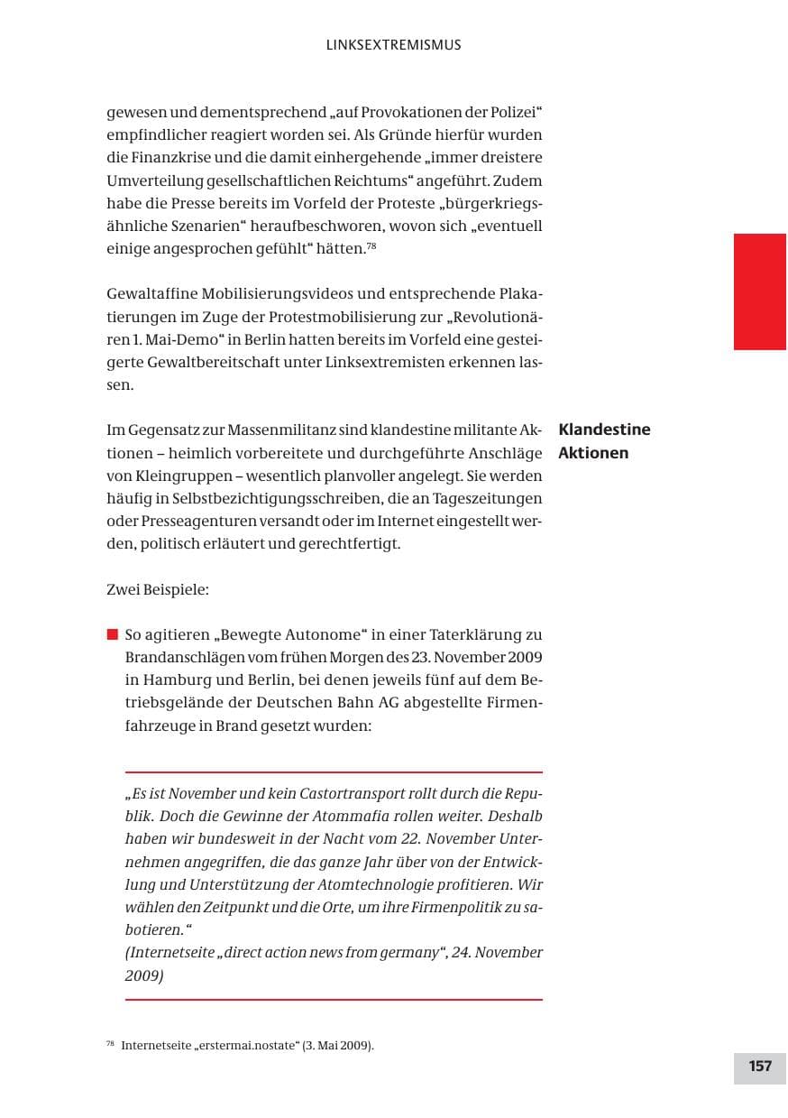Seite 157 des Verfassungsschutzbericht 2009 Bund