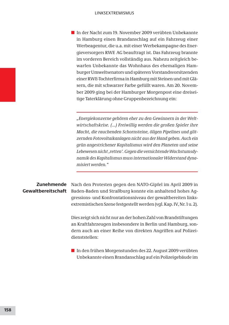 Seite 158 des Verfassungsschutzbericht 2009 Bund