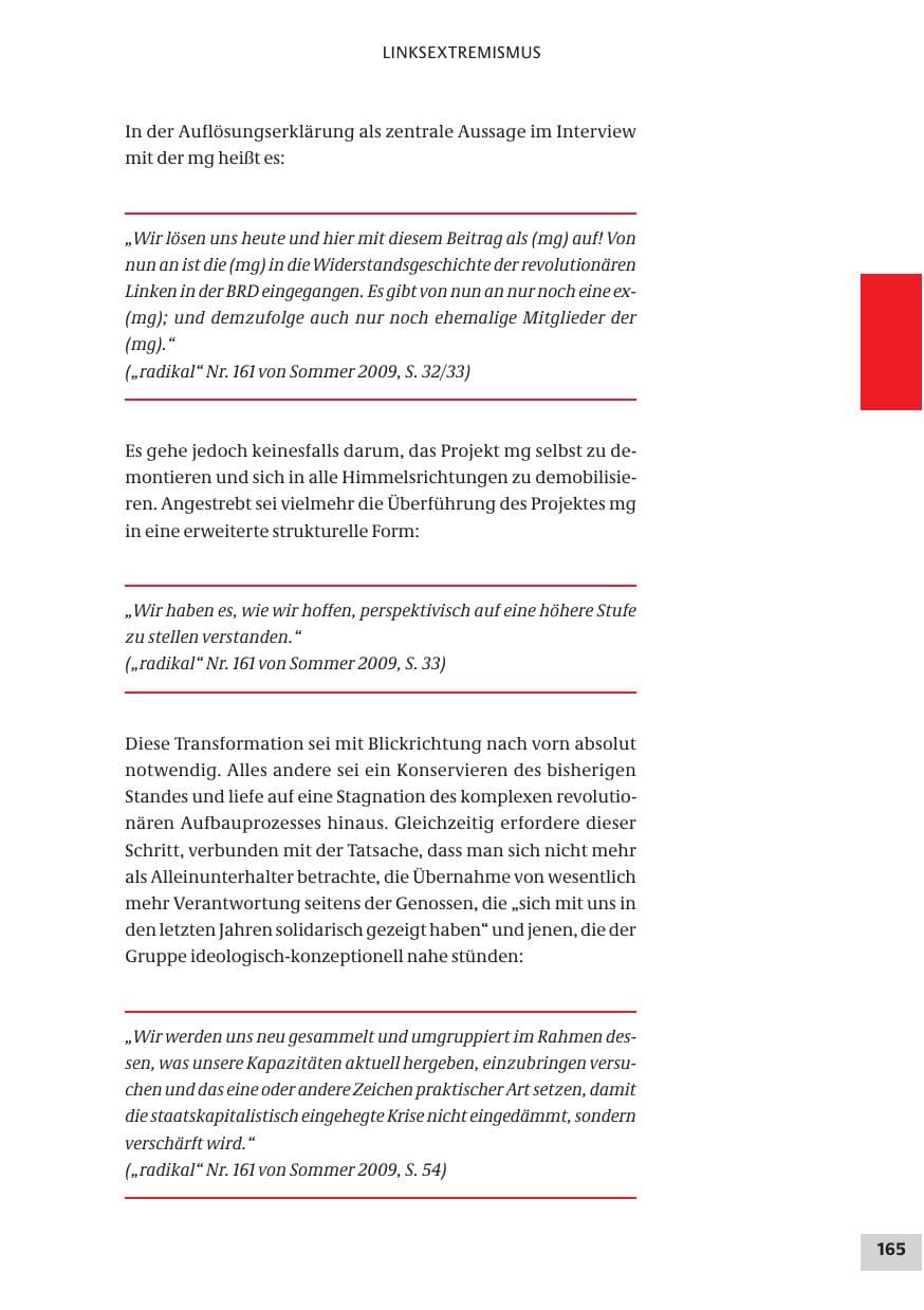 Seite 165 des Verfassungsschutzbericht 2009 Bund