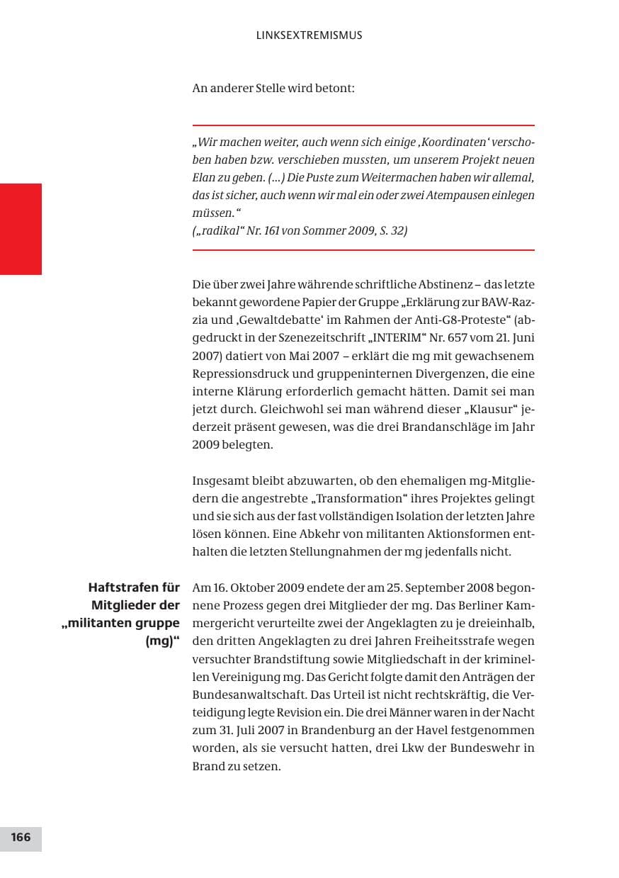 Seite 166 des Verfassungsschutzbericht 2009 Bund