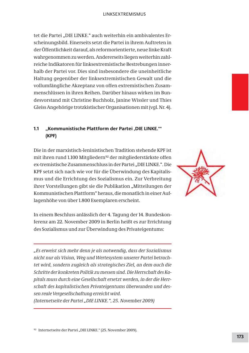 Seite 173 des Verfassungsschutzbericht 2009 Bund