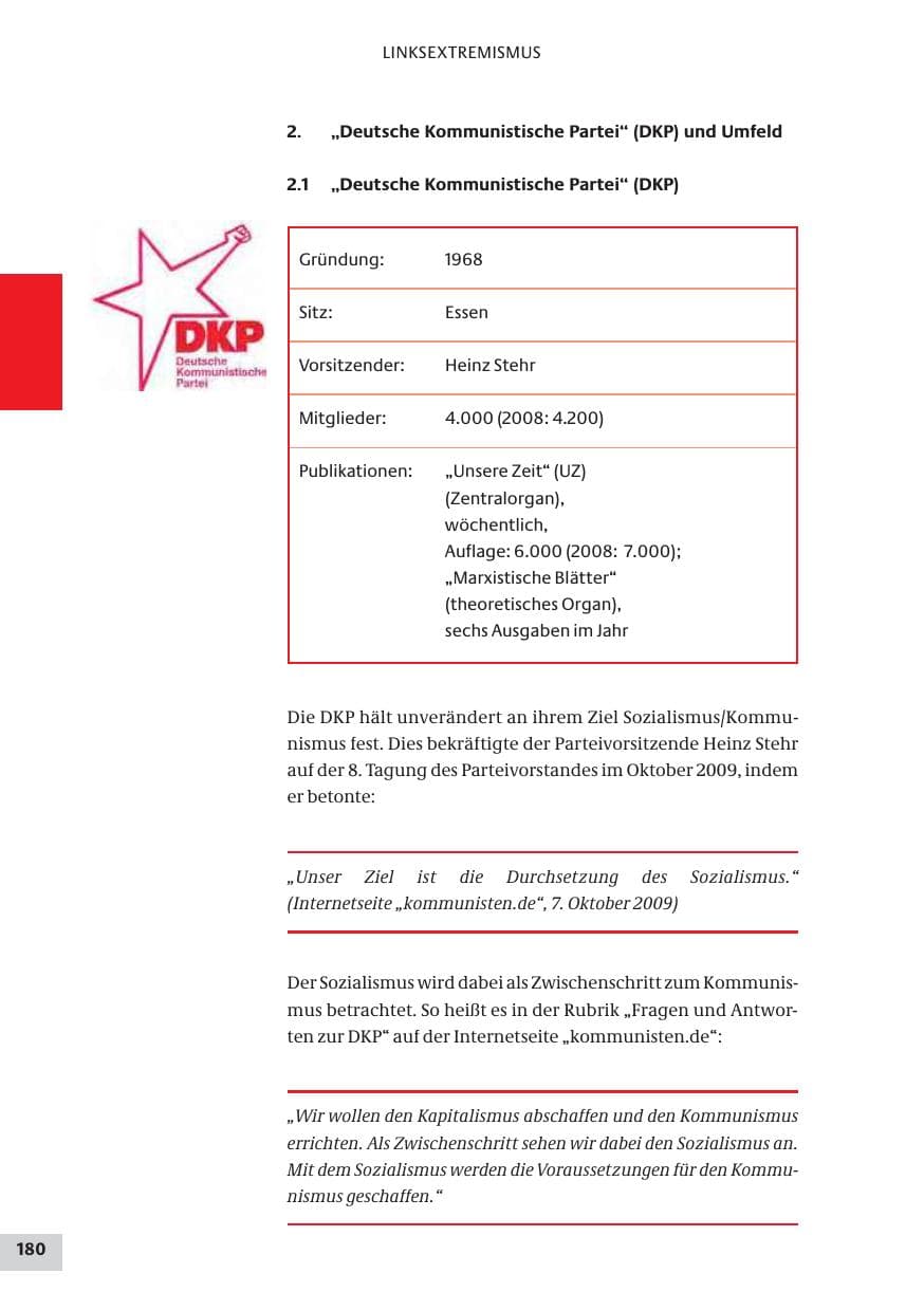 Seite 180 des Verfassungsschutzbericht 2009 Bund
